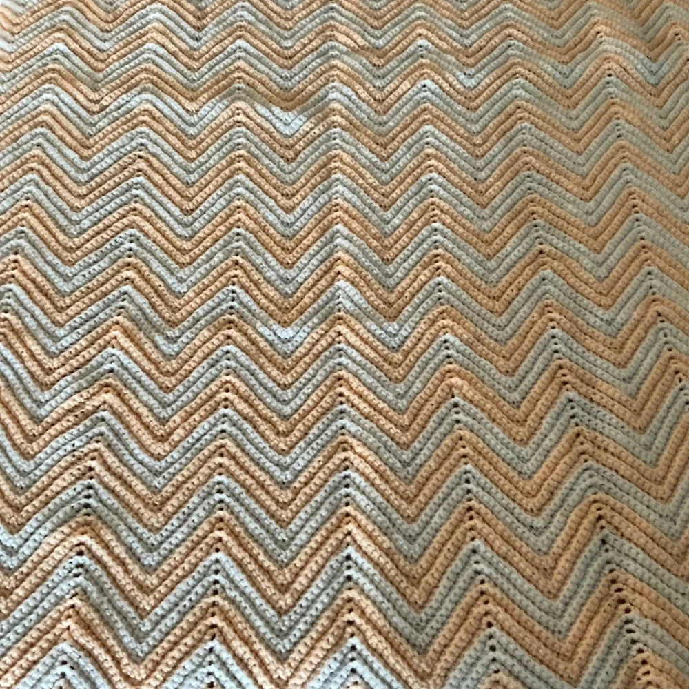Handmade Crochet Blanket Throw Peach White Chevron Afghan Home Granny Cotagecore